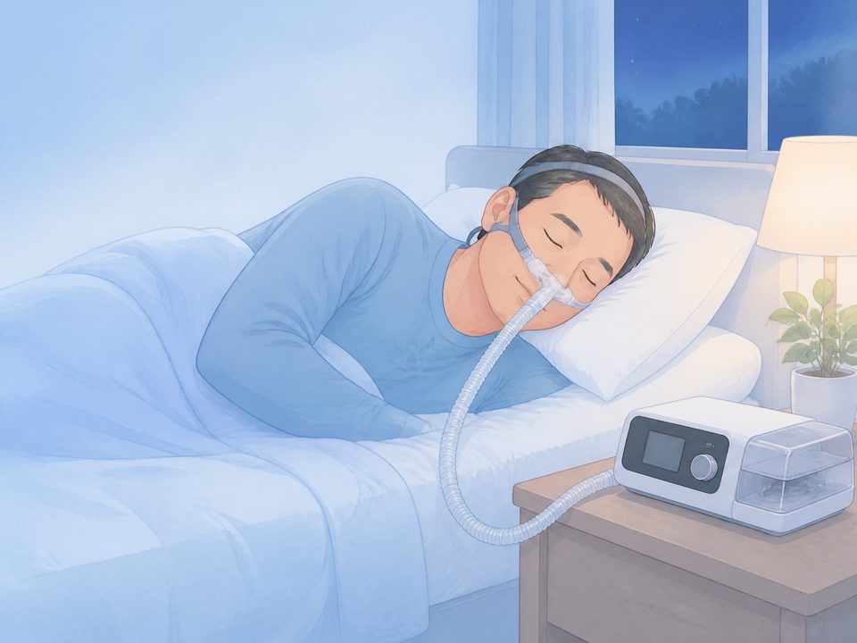CPAP装置を装着して眠る患者